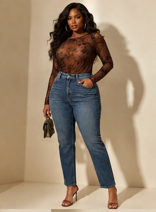 Top résille marron pied
