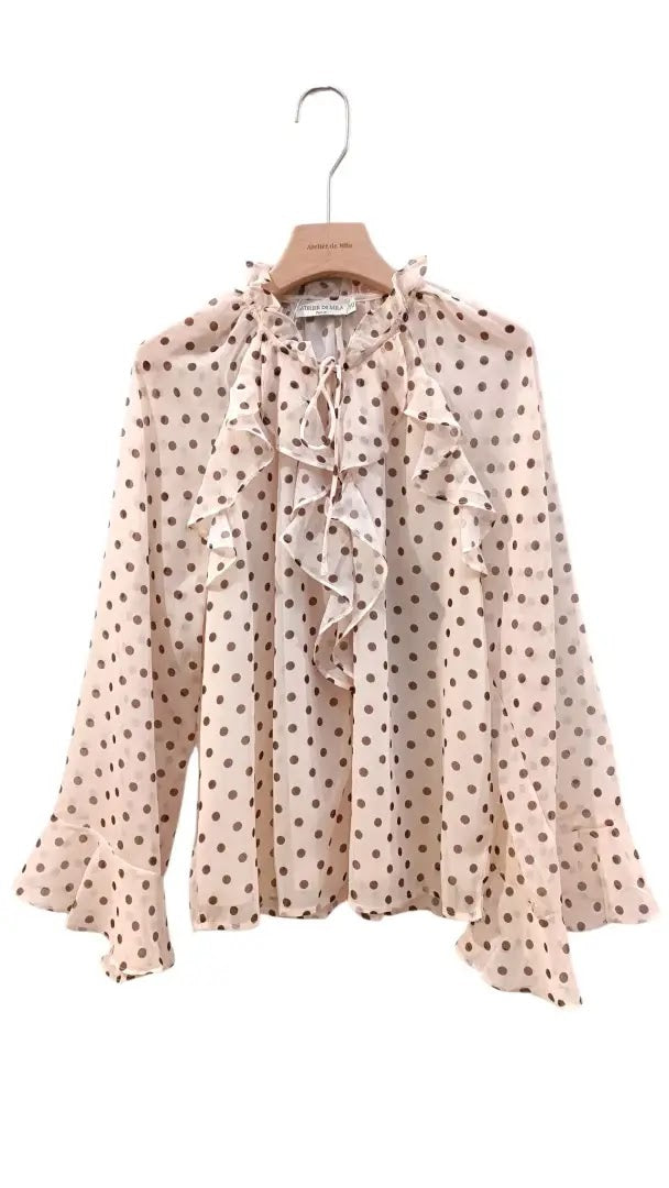 Blouse à pois écru