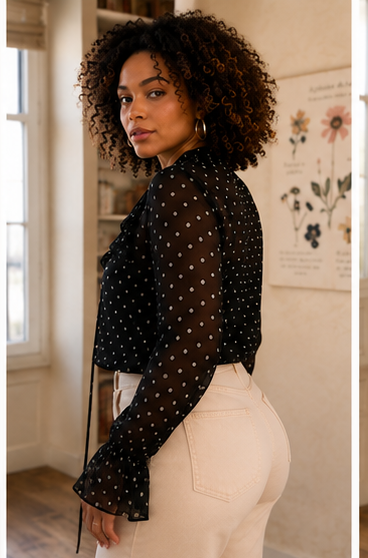 Blouse à pois noir portée